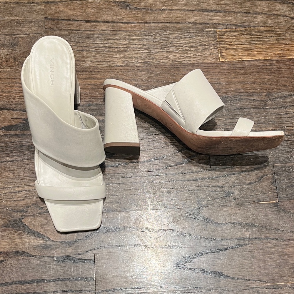 Vince Women's Stylish Cream Block Heel Mules